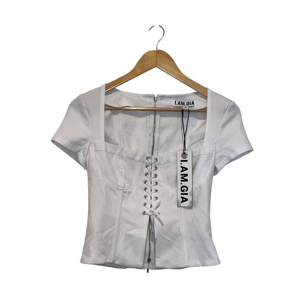 NWT I.AM.GIA Evita White Lace-Up Corset Top Small Womens - Picture 2 of 10